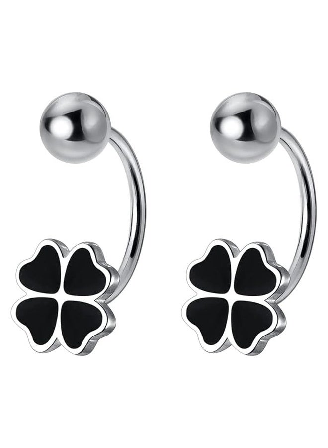20G Four Leaf Clover Half Hoop Earrings 925 Sterling Silver Cartilage Screw Back Ball Tiny Studs Black Enamel Love Heart Flower Dangle Drop Helix Earring Cute Lucky Jewelry for Women Gifts - Image 1